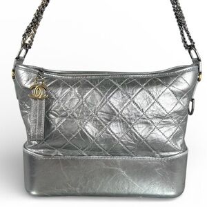 CHANEL GABRIELLE Metallic Silver Quilted Leather Chain Shoulder/Crossbody Bag